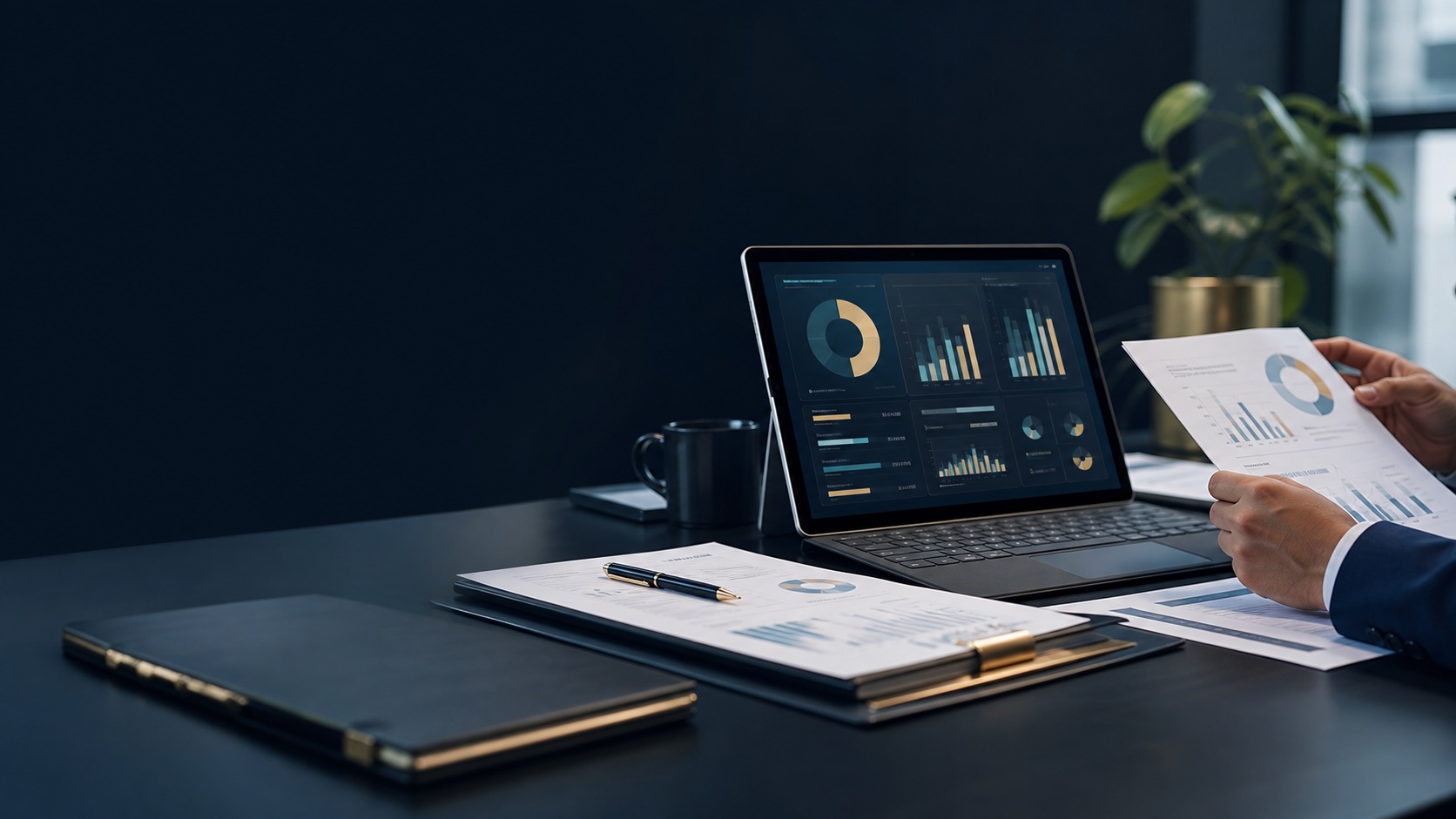 Capital readiness dashboard and funding documents on an executive desk